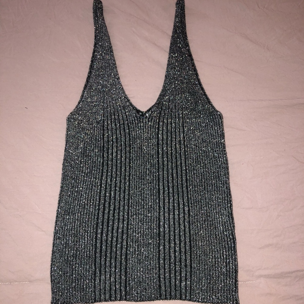 Silver and black top